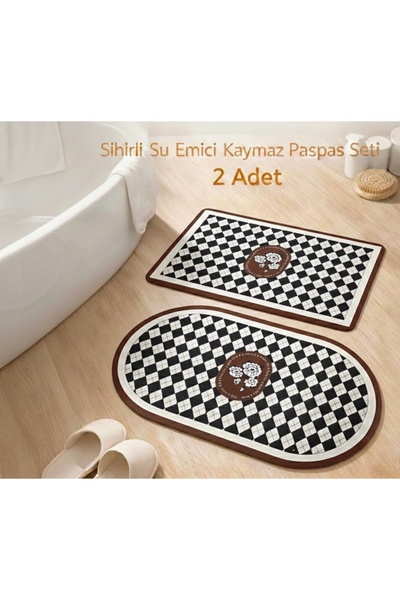 Aşkana 2-Piece Magic Mat, Water Absorbent, Non-Slip Base, Bathroom, Shower, K...