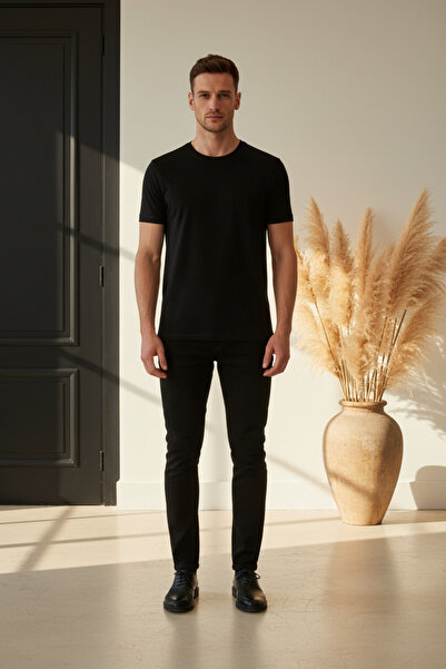 YŞRLİNE COLLECTİON YŞR Ανδρικό Μαύρο & Λευκό Βασικό T-Shirt – 100% Βαμβάκι, Σ...