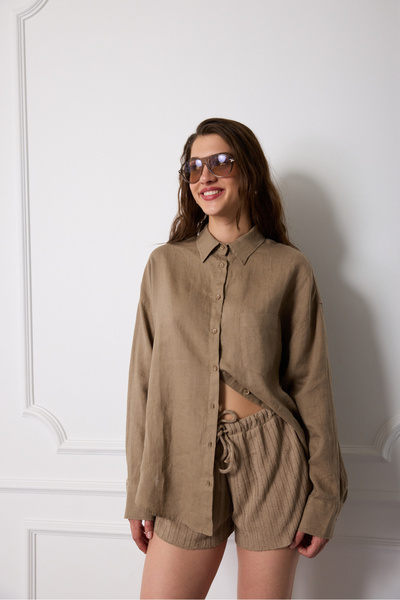 Beyyoglu %100 Keten Basic Gömlek