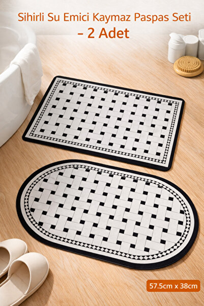 Aşkana 2’li Sihirli Paspas,Su Emici, Kaymaz Tabanlı, Banyo,Duş,Mutfak,Lavabo,...