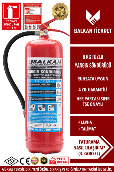 Balkan Ticaret Yangın Söndürme Tüpü Tozlu 6KG KKT ABC Levha Talimat 4 Yıllık ...