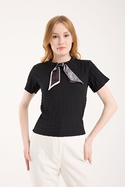 Modazeyosh Women's Short Sleeve Scarf Blouse