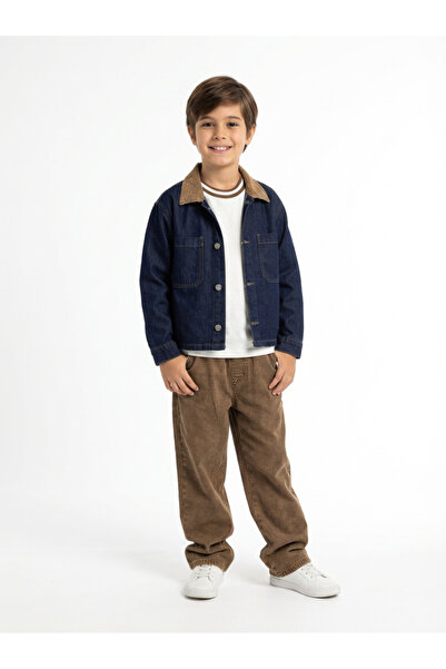 JENA Boy's Collared Brown Denim Jacket 4-14 Years Blue