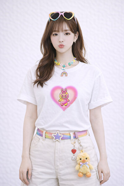 FANA Labubu Printed White Loose Fit T-Shirt – Oversize Cut 100% Cotton Women'...