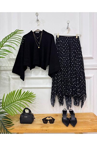 onix Point Skirted Blouse Set 36-42 Matching Black Sweater, Black Skirt