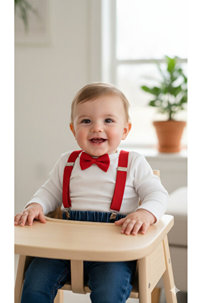 Toka Perisi Red Bow Tie Suspender Accessory Set (1/8 Years Old)