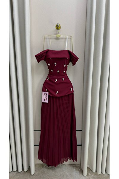 AAO long burgundy embroidered dress
