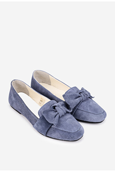 Dasha Balerini dama din piele intoarsa bleu cu funda