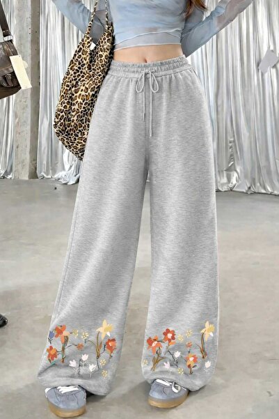 Le Vion Women's Winter Thick Fleece Printed Baggy Wide Leg Sweatpants