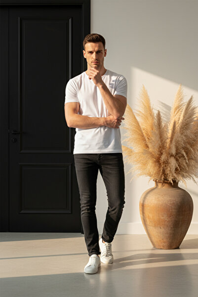 YŞRLİNE COLLECTİON YŞR Ανδρικό Μαύρο & Λευκό Βασικό T-Shirt – 100% Βαμβάκι, Σ...