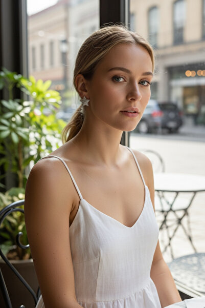 modamira أقراط نجمية فضية اللون أنيقة وراقية - الطول: 2.2 سم - العرض: 2.2 سم