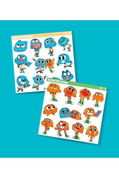 MiniThingsArt Gumball-Darwin Watterson-çizgifilm sticker set 2Li Parlak Kağıt...