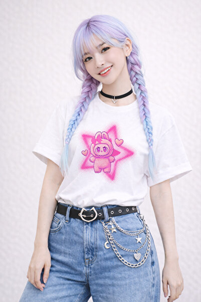 FANA Labubu Printed White Loose Fit T-Shirt – Oversize Cut 100% Cotton Women'...