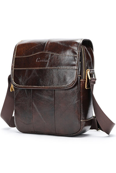 JERMYN'S Jacob men's messenger bag made of dark brown genuine leather