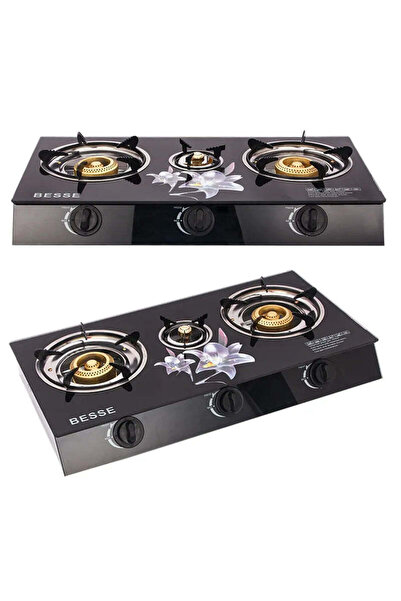 OEM Aragaz pe gaz cu sticlă securizată, 3 arzătoare, cuarț, butelie GPL