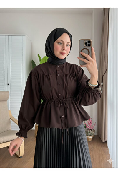 Miraydın Butik Women's Skirt Top Gathered Waist Shirt M24140 - Brown