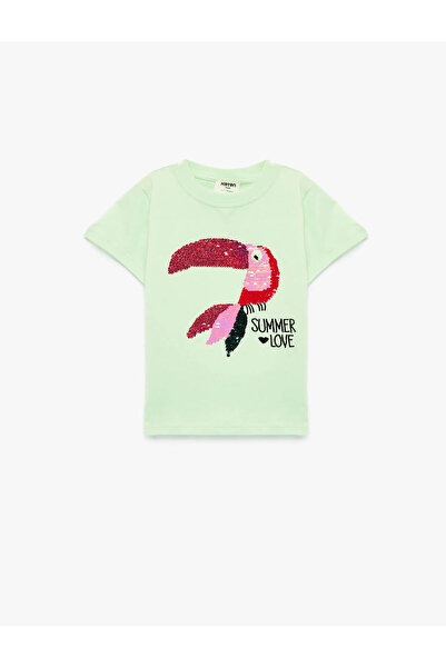 Koton Pullu Payetli Yeşil Kız Çocuk T-Shirt 6SKG10114AK