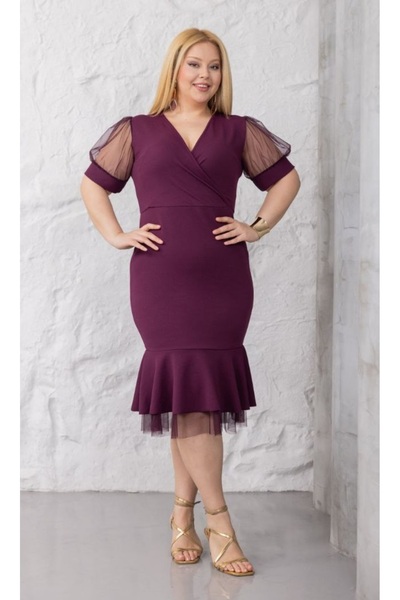 Butik Nilyam Γυναικείο φόρεμα μεγάλου μεγέθους με διπλό στριφώματο, μανίκια α...