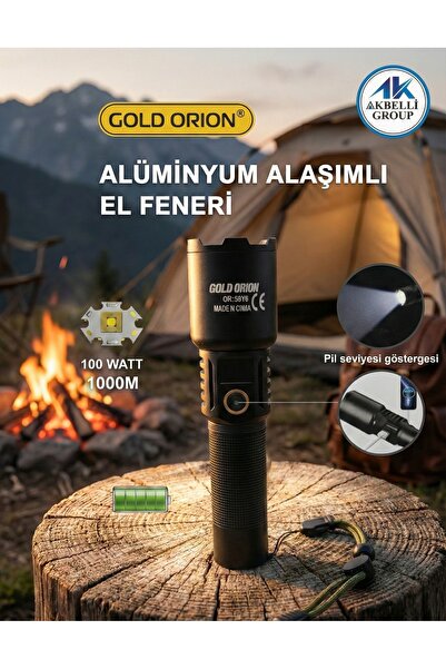 AKBELLİ GROUP Gold Orion 6000 Lümen Ultra Parlak Led El Feneri - 100W Şarjlı ...