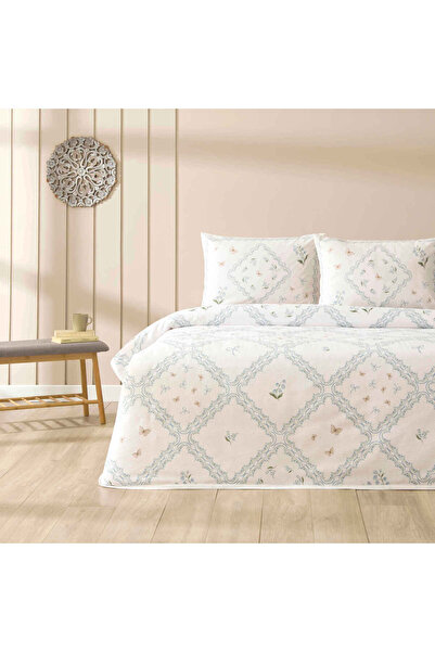 Taç Baskılı Clarien Çift Kişilik Pike Takımı Mavi