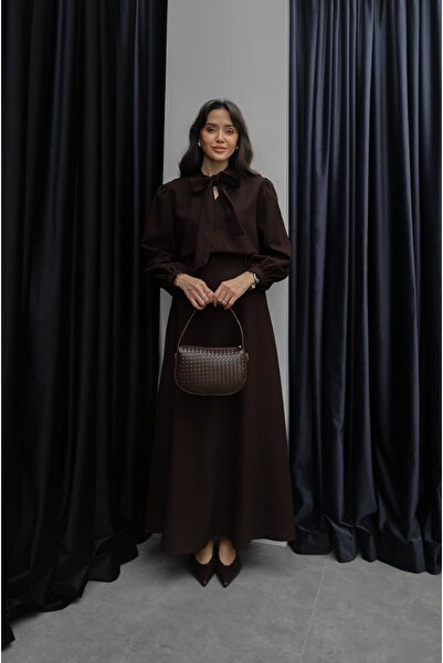 ALVOR Blouse Skirt Set with Tie-Back Detail