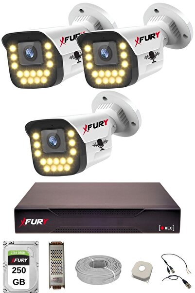 FURY 3 LÜ Sesli 15 Warm Led Gece Renkli Görüş Su Geçirmez Güvenlik Kamerası S...