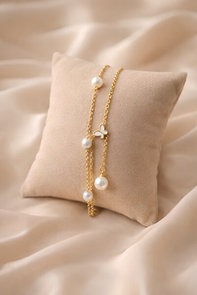 Lina Tia Kadın Çelik Altın Kaplama Kelebek Figürlü İnci Sallantılı Model İnci...