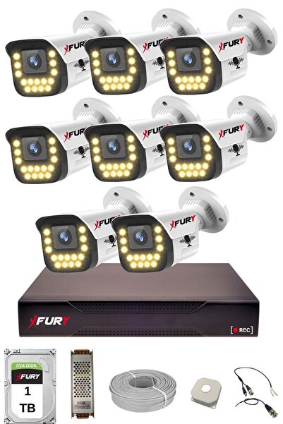 FURY 8 li Sesli 15 Warm Led Gece Renkli Görüş Su Geçirmez Güvenlik Kamerası S...