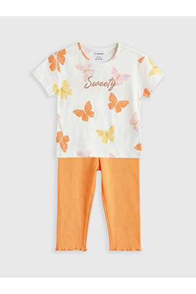 LC Waikiki Εκρού με στάμπα πεταλούδας και κολάν για κορίτσια από την GÜLİS GİYİM