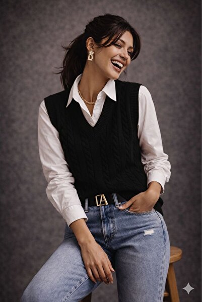 MODA MHE Women's Knitwear Sweater Knitted Patterned Basic Sweater Vest Daily ...