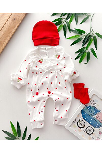 yukobaby bebeğiniz için en doğalı Kız Bebek %100 Pamuklu Kirazlı Bone-eldiven...