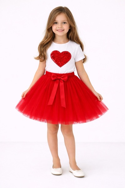 Nacar 23 Nisan 29 Ekim Gösteri Kıyafeti Kız Çocuk Payet Kalp Baskılı Tişört &...