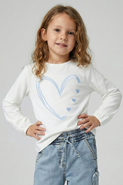 DMB BOYS & GIRLS Дмб момичешка тениска с принт на сърце 4-9 години синя