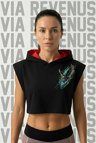 Vordevia Eagle Printed Zero Sleeve Hooded Sports Women's Crop Top