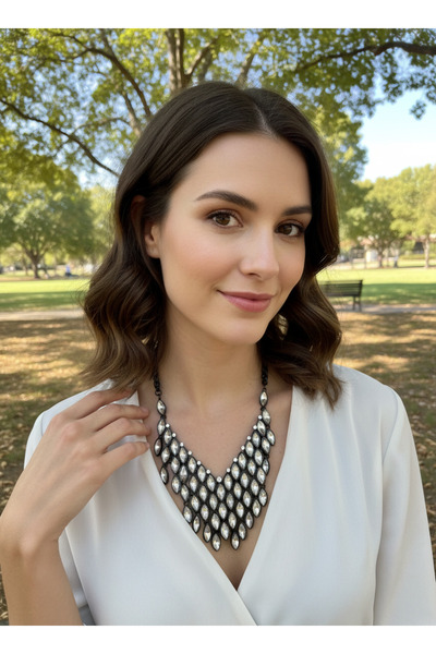 Moda Accessories Stone Leaf Design Stylish Women's Necklace – Elegant Evening...