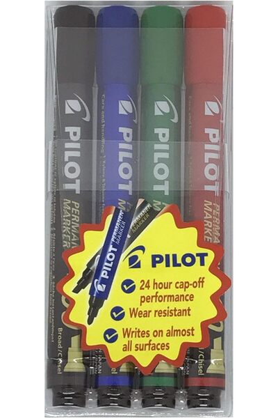 Pilot اقلام ماركر ثابتة 400 برأس مشطوف عريض من بايلوت 4 قطع