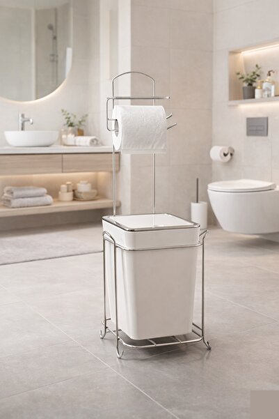 CASTEROLİ Kare Krom Wc Standlı Düz Beyaz Banyo Seti – Modern & Lüks Tasarım -...