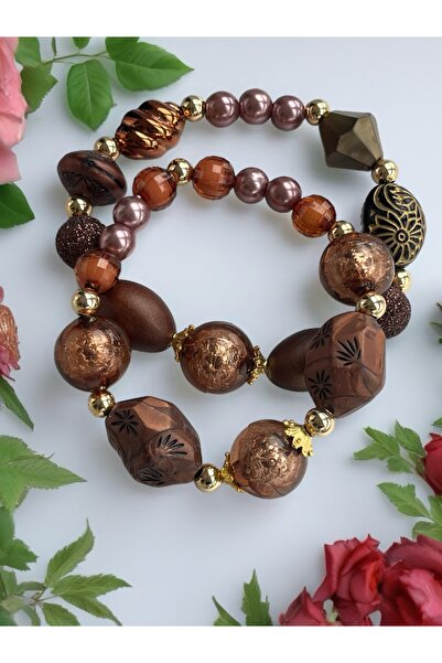 COCOSH TAKI Brown Large Beaded Multi-Combination Flexible Bracelet with Gold ...