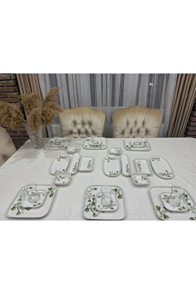 AHLE HOME 29Parça 6 Kişilik porselen çiçek desen Kahvaltı Takımı