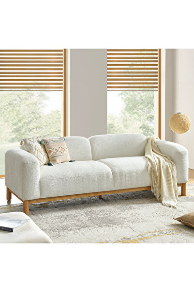 homejoyz Bouquet fabric and Swedish wood sofa - 230 x 91 x 76 cm - White