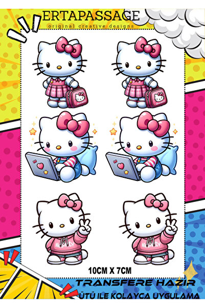 ErTaPassage Hello Kitty5 Desenli Ütü ile Yapışan Transfer Baskı, Tişört, Çant...