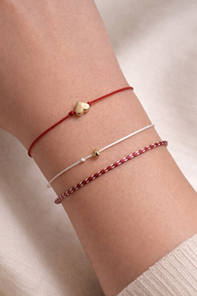 Femenino 3’lü Beyaz Kalp Dorikalı Kore İpi Marteniçka Kartlı Şans Bilekliği