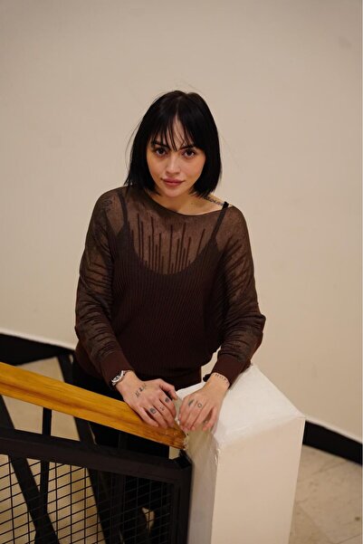 sumoda Women's Transparent Tulle Detailed Knitwear Sweater