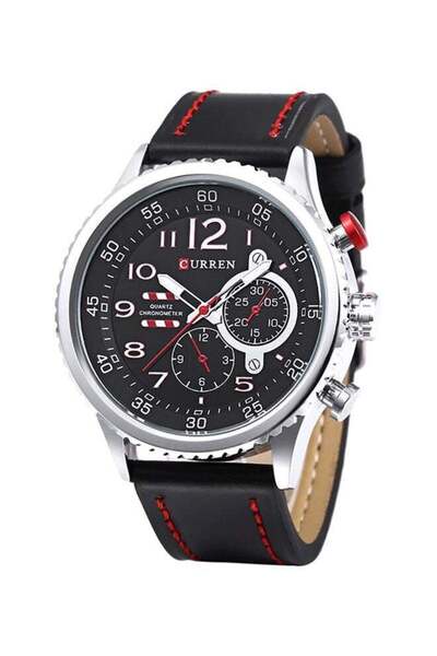 Curren ساعة يد رجالية جلد تناظرية 8179 - 44 مم - أسود