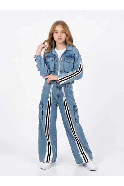 JENA Set denim cu fermoar pentru fete, 8-14 ani, albastru