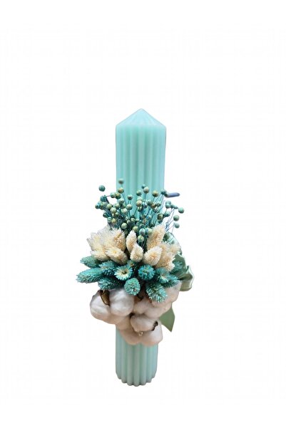 MASSIBEBE Elegant baptism candle, striped wax, Cotton decoration