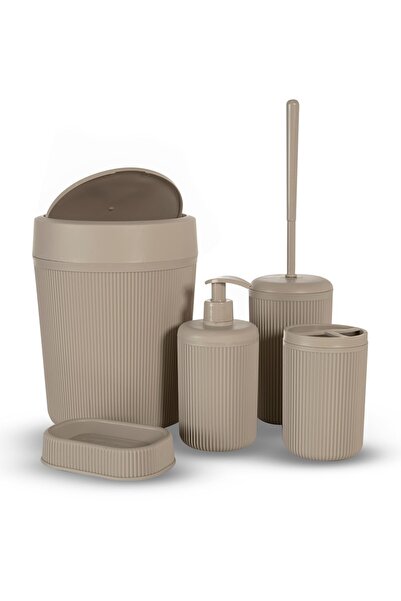 FeyzaDesign 5'li Banyo Seti, Çöp Kovası, Tuvalet Fırçası, Lavabo Takımı, Sabu...