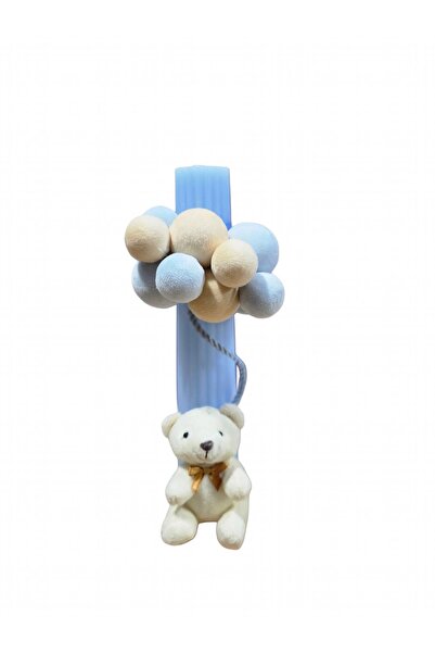 MASSIBEBE Lumânare botez băiețel, decor ursuleț de pluș și baloane