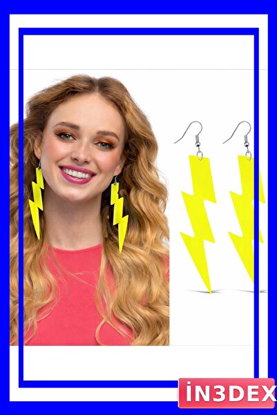 İN3DEX Large Size Retro Lightning Figure Neon Yellow Earrings