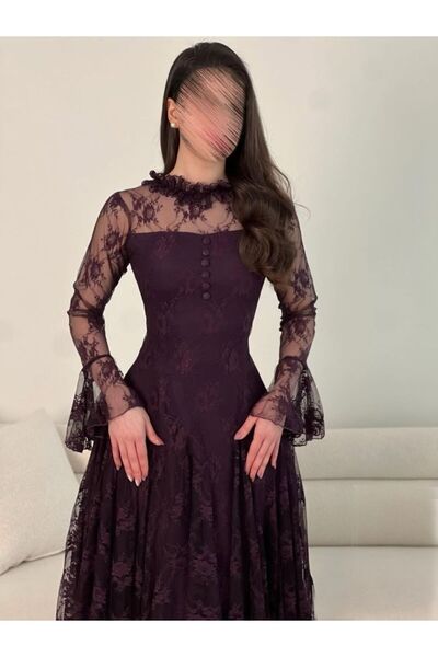 STAYILK DRESSES Elegant and luxurious mauve Lace women's dress